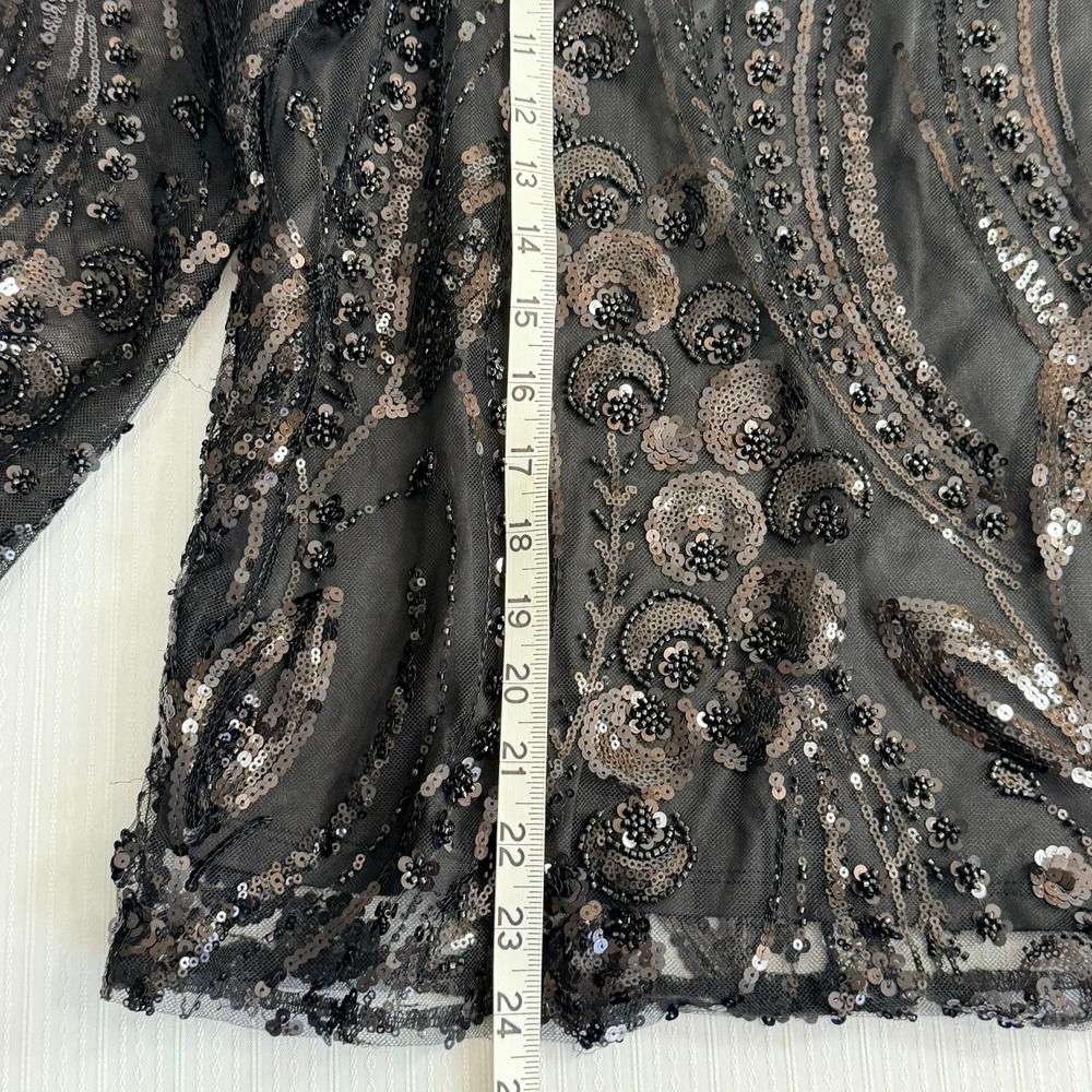 Adrianna Papell Womens Sequin Embellished Illusion Sleeve Sz M Statement Top - Picture 7 of 9